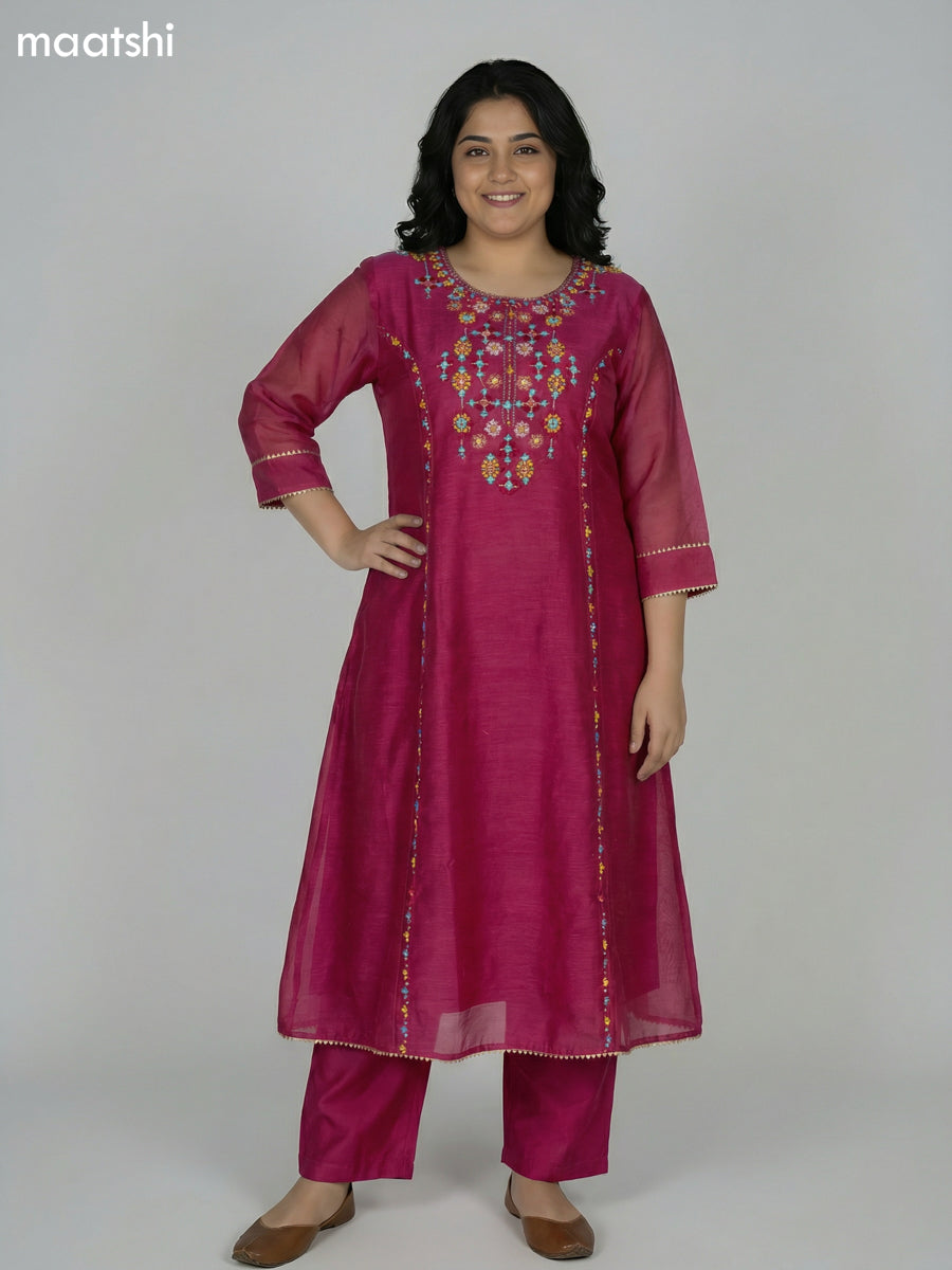 Pink Chanderi Embroidery Work Anarkali Suit
