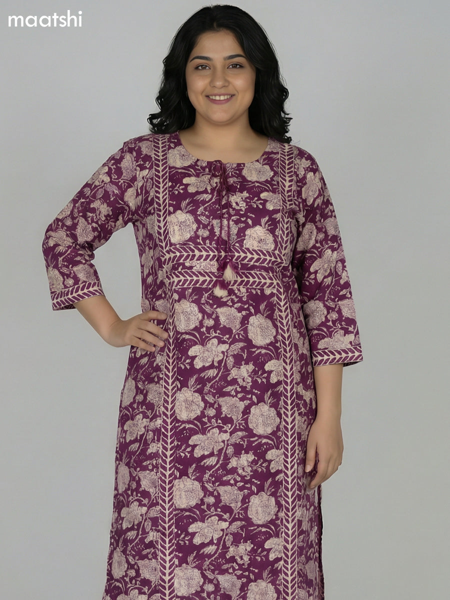 Wine Shade and Beige Cotton Kalamkari Printed Straight Suit