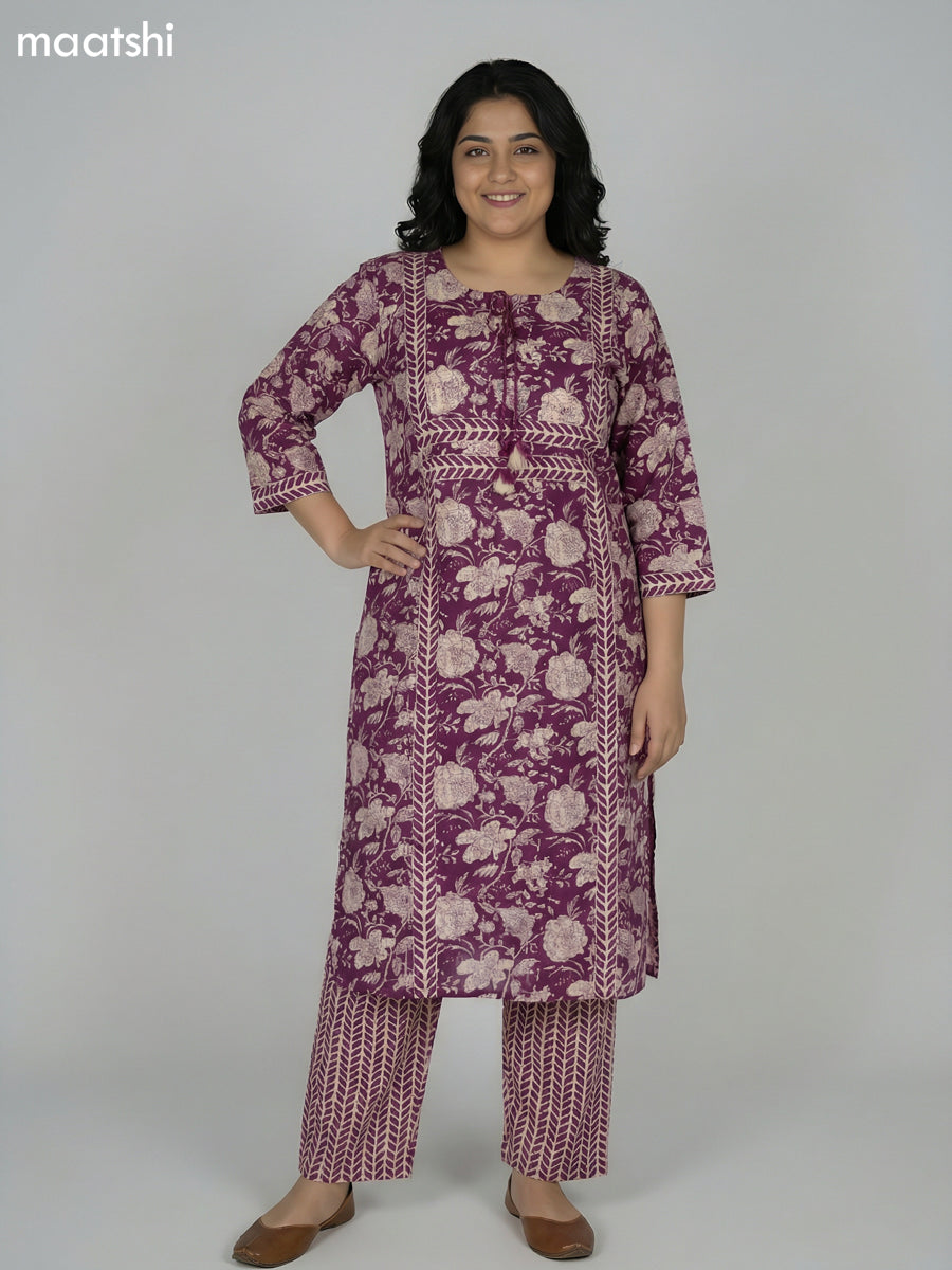 Wine Shade and Beige Cotton Kalamkari Printed Straight Suit