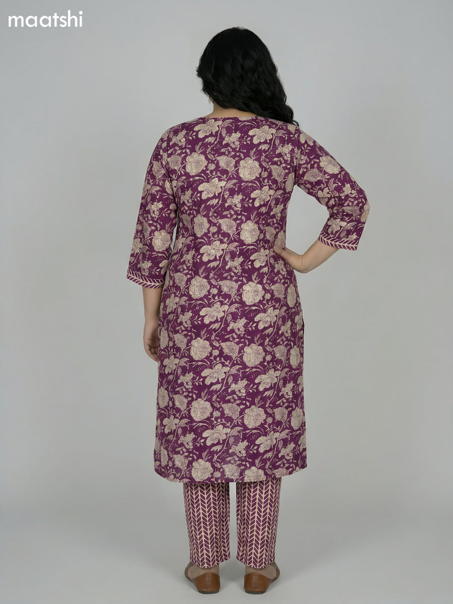 Wine Shade and Beige Cotton Kalamkari Printed Straight Suit