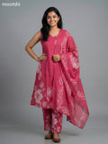Pink Cotton Floral Printed A-Line Suit & Without Sleeves
