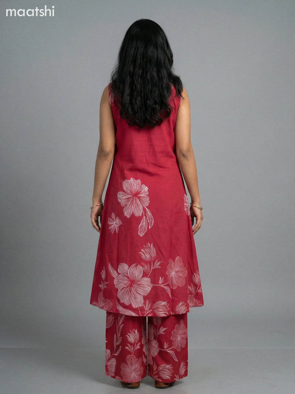 Pink Cotton Floral Printed A-Line Suit & Without Sleeves