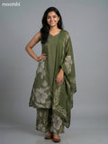 Sap Green Cotton Floral Printed A-Line Suit & Without Sleeves