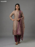 Beige and Wine Shade Chanderi With Zari Weaves Straight Suit