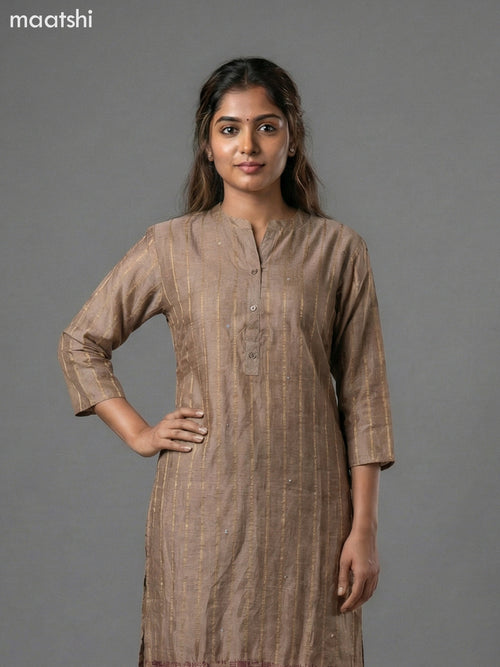 Beige and Wine Shade Chanderi With Zari Weaves Straight Suit