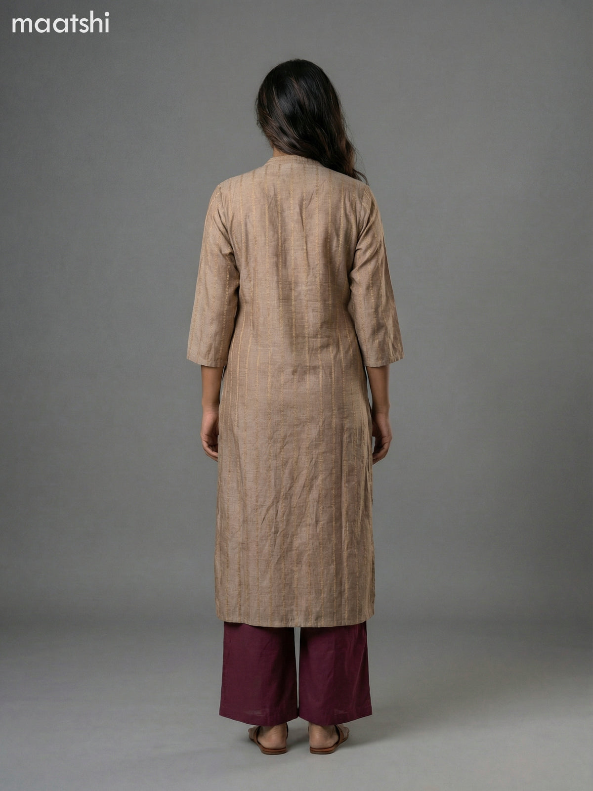 Beige and Wine Shade Chanderi With Zari Weaves Straight Suit