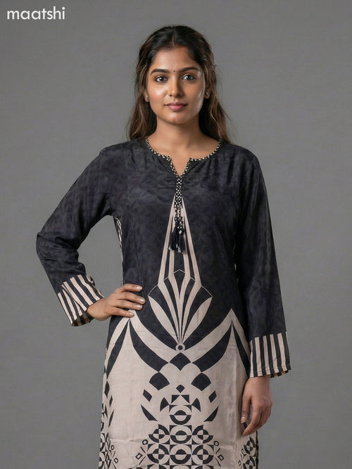 Black and Cream Crepe Silk Printed Short Co-Ord Set