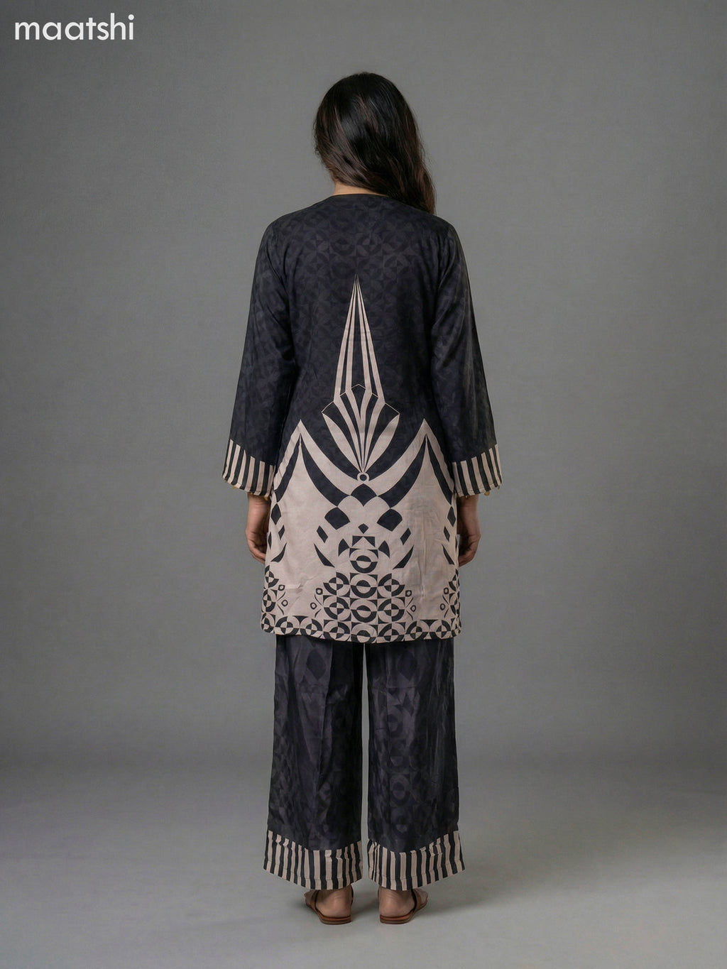 Black and Cream Crepe Silk Printed Short Co-Ord Set