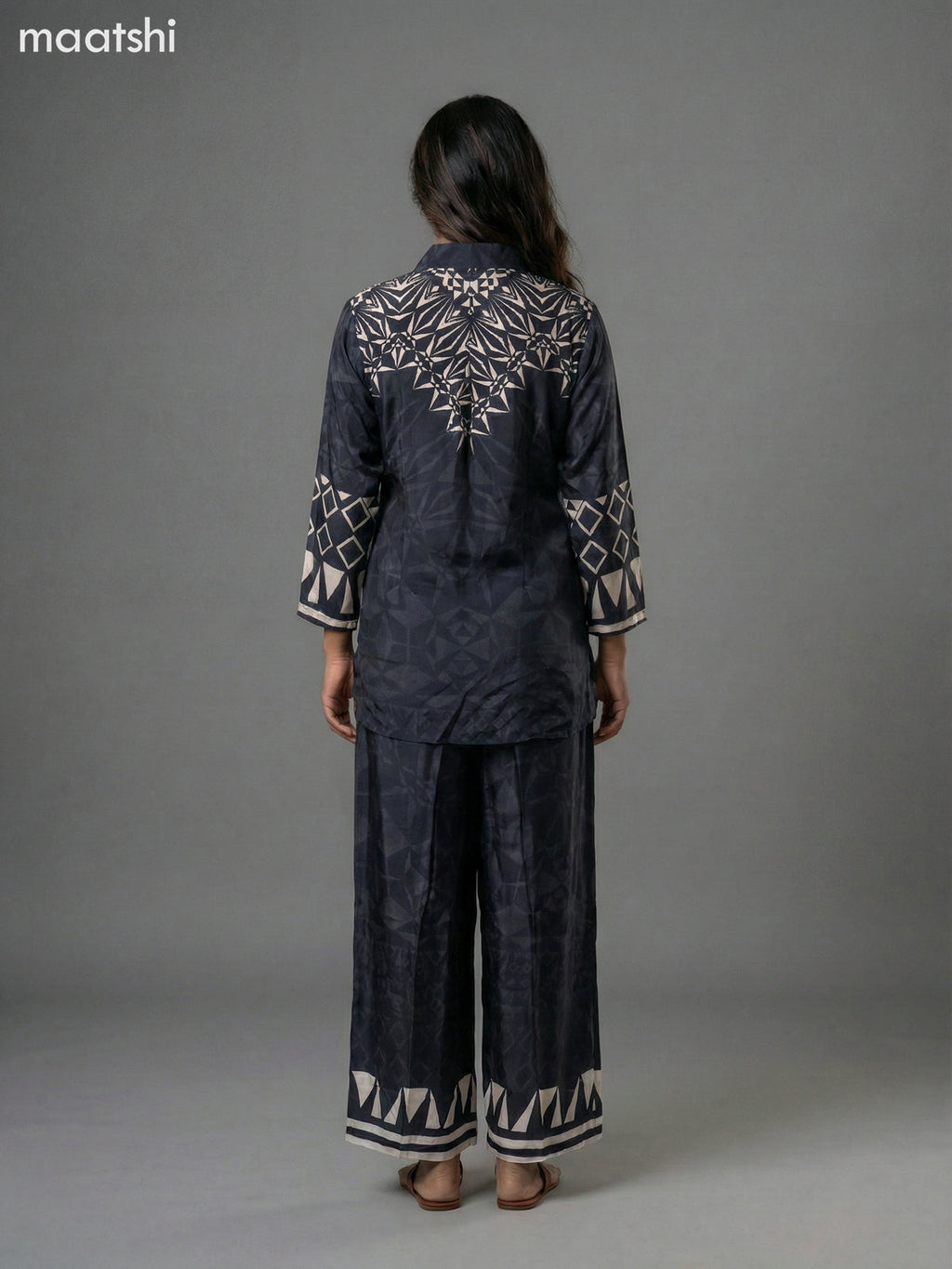 Black and Cream Crepe Silk Printed Short Co-Ord Set