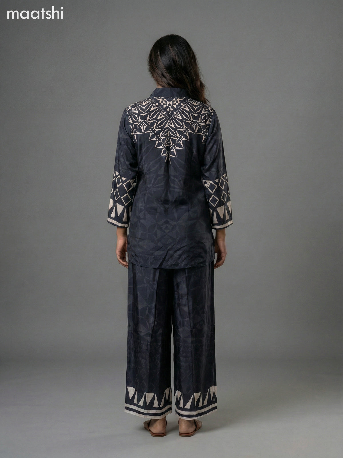 Black and Cream Crepe Silk Printed Short Co-Ord Set