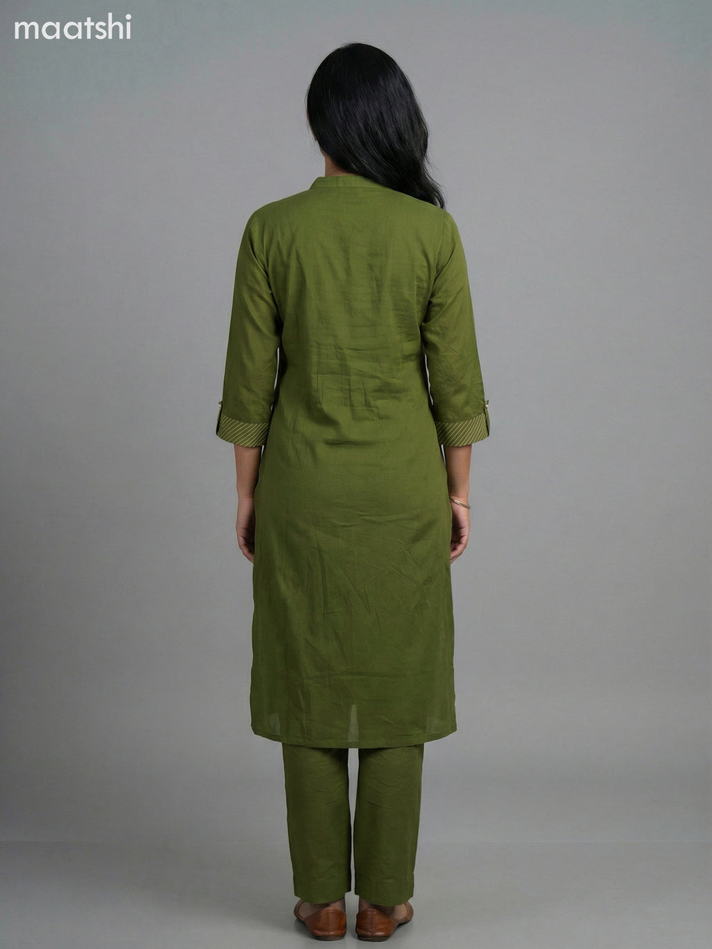 Green Cotton Embroidery Work Kurti Set Straight Cut Pant