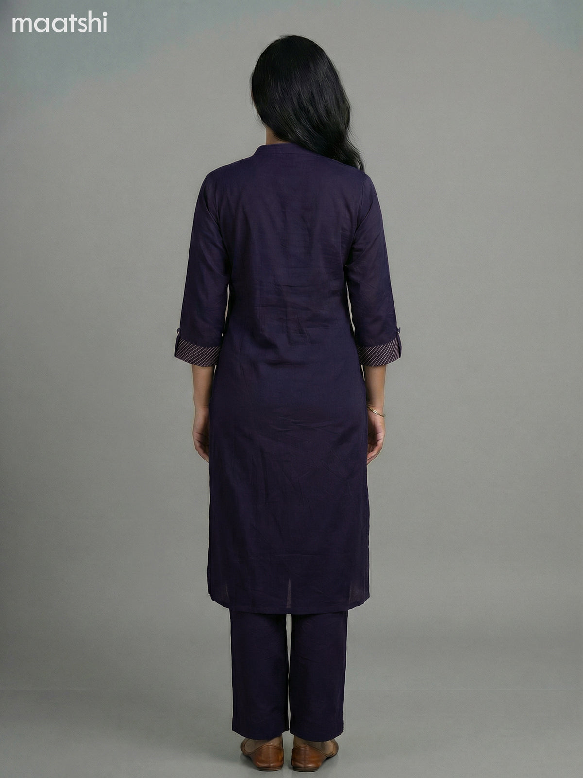 Navy Blue Cotton Embroidery Work Kurti Set Straight Cut Pant