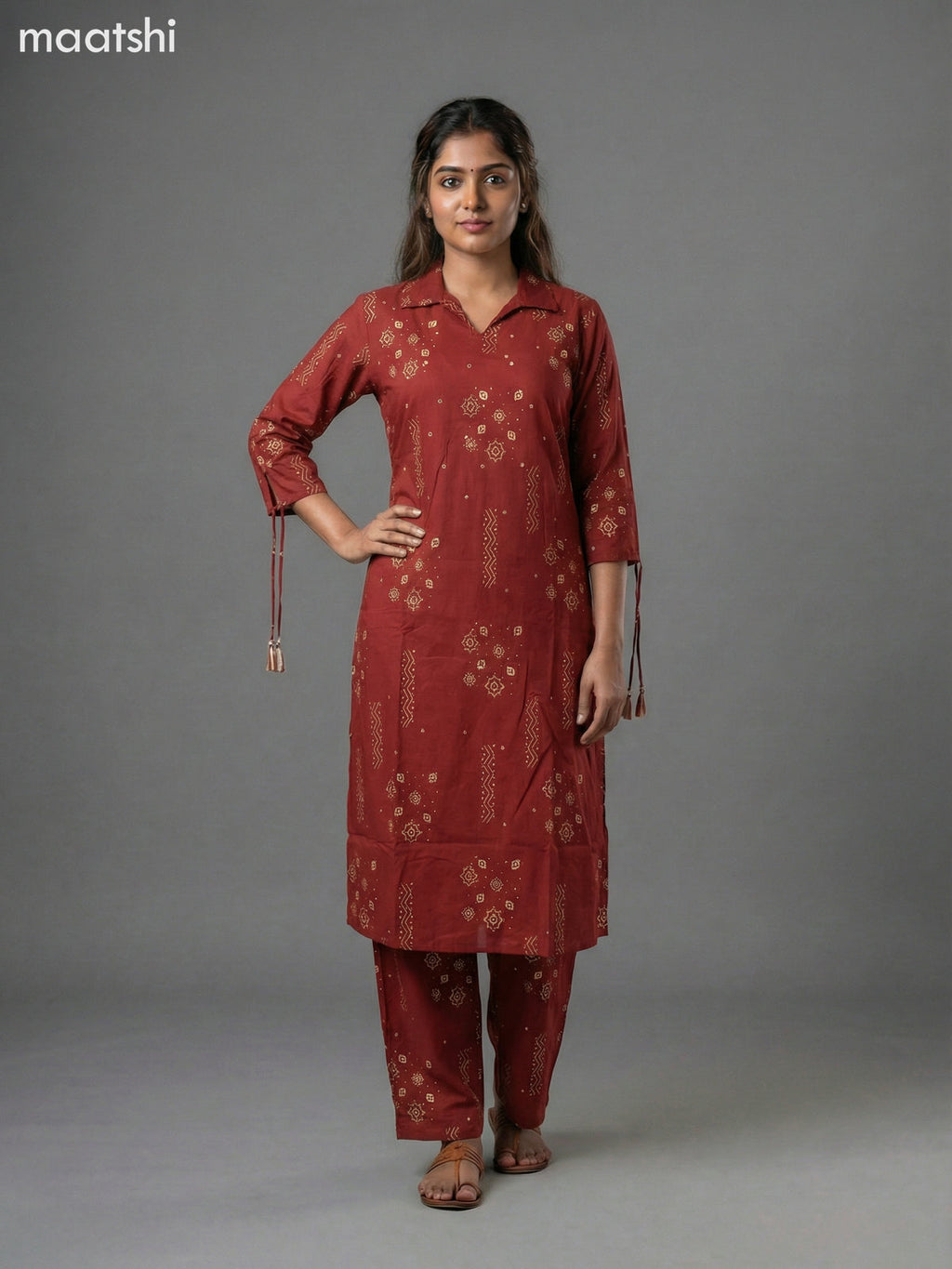 Maroon Shade Cotton Printed Co-Ord Set Palazzo Pant