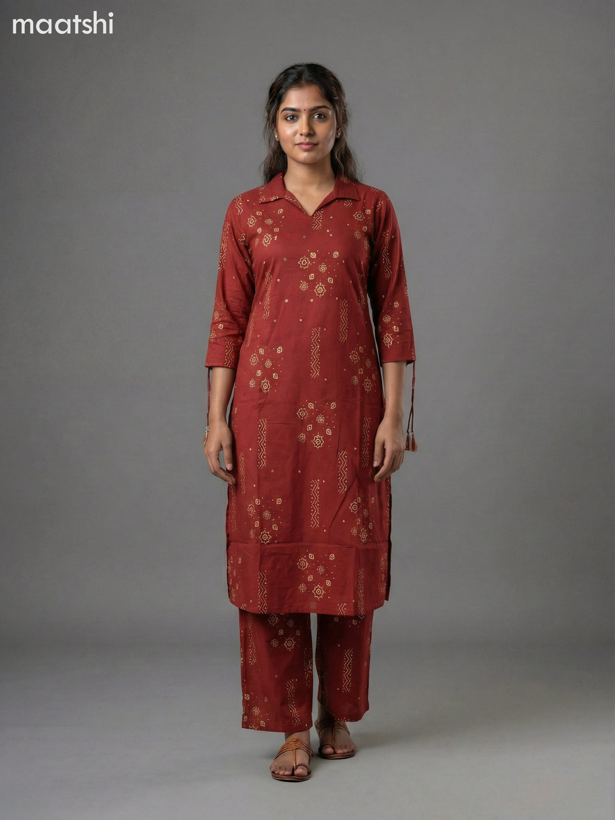 Maroon Shade Cotton Printed Co-Ord Set Palazzo Pant