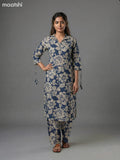 Blue and Beige Cotton Floral Printed Co-Ord Set Palazzo Pant
