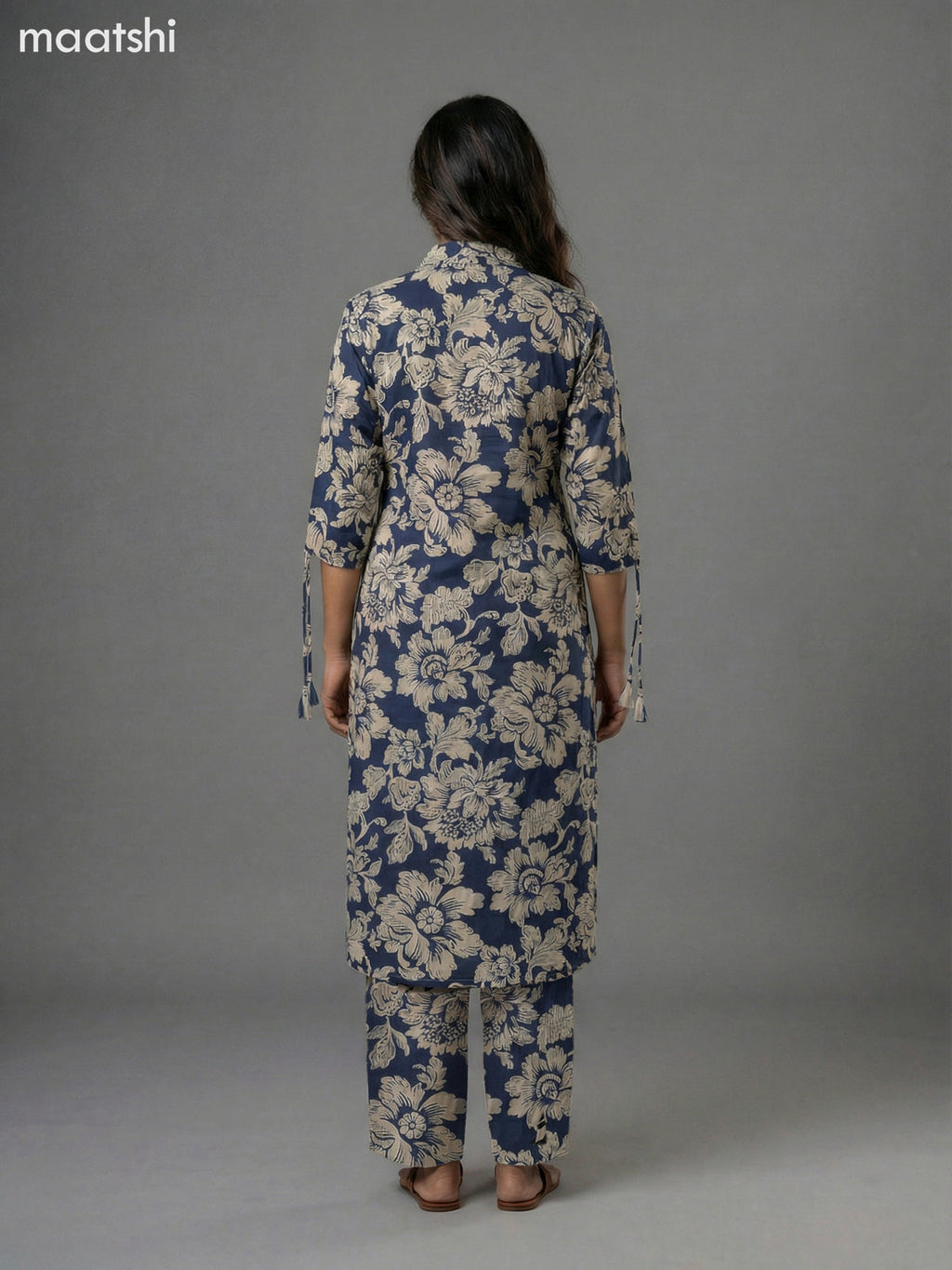 Blue and Beige Cotton Floral Printed Co-Ord Set Palazzo Pant
