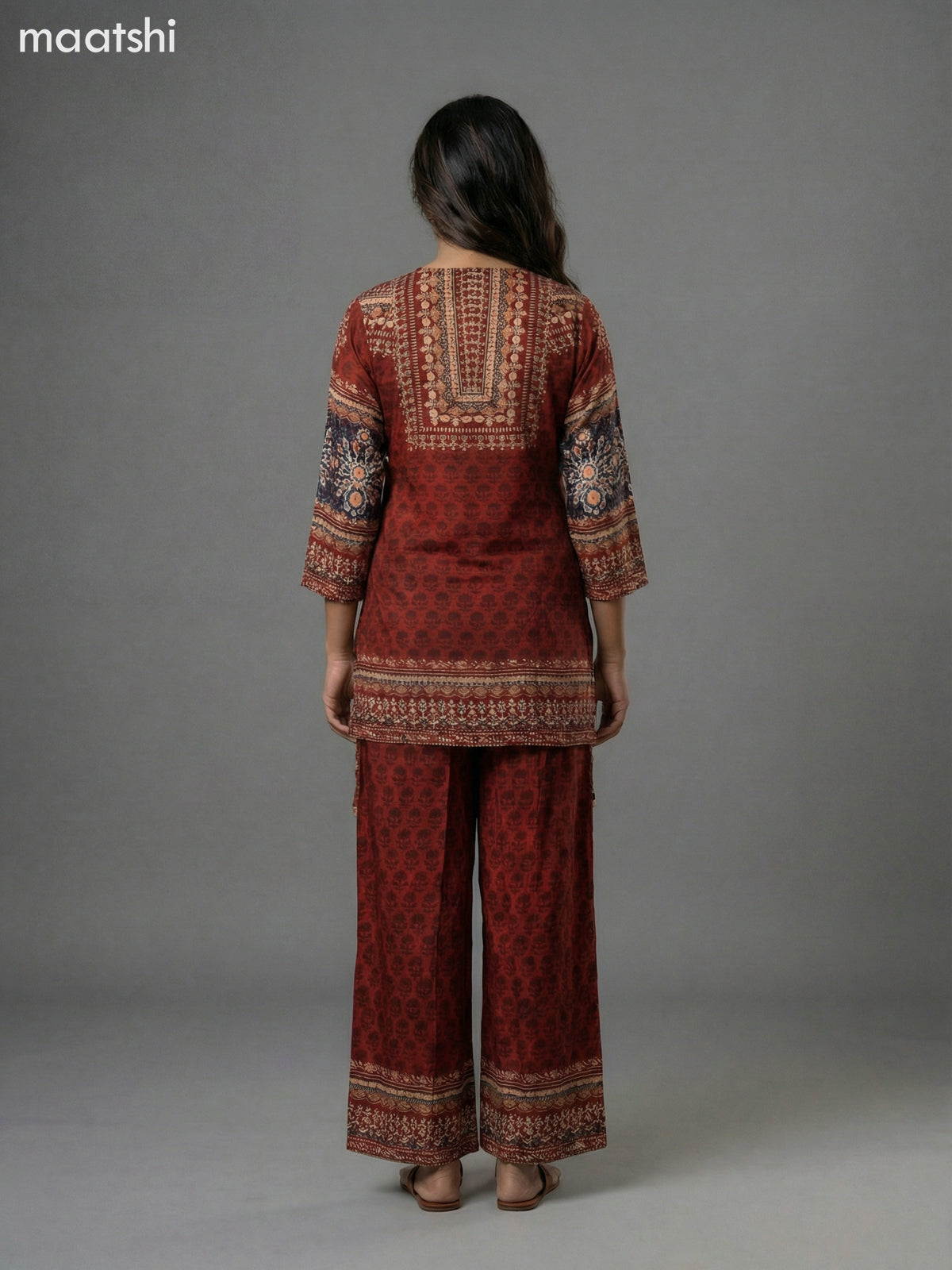 Maroon Crepe Silk Printed Short Co-Ord Set