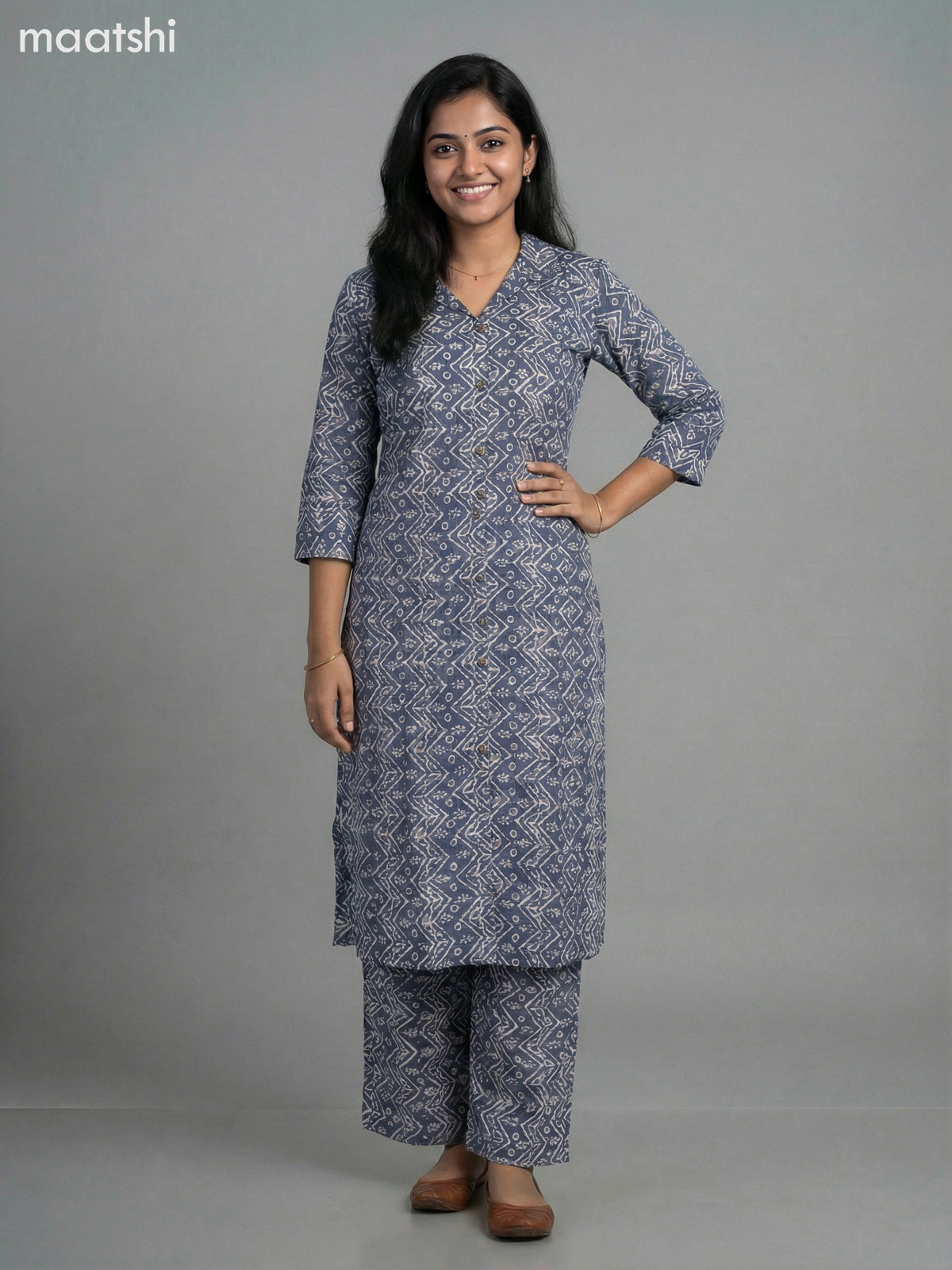 Grey Cotton Printed Co-Ord Set