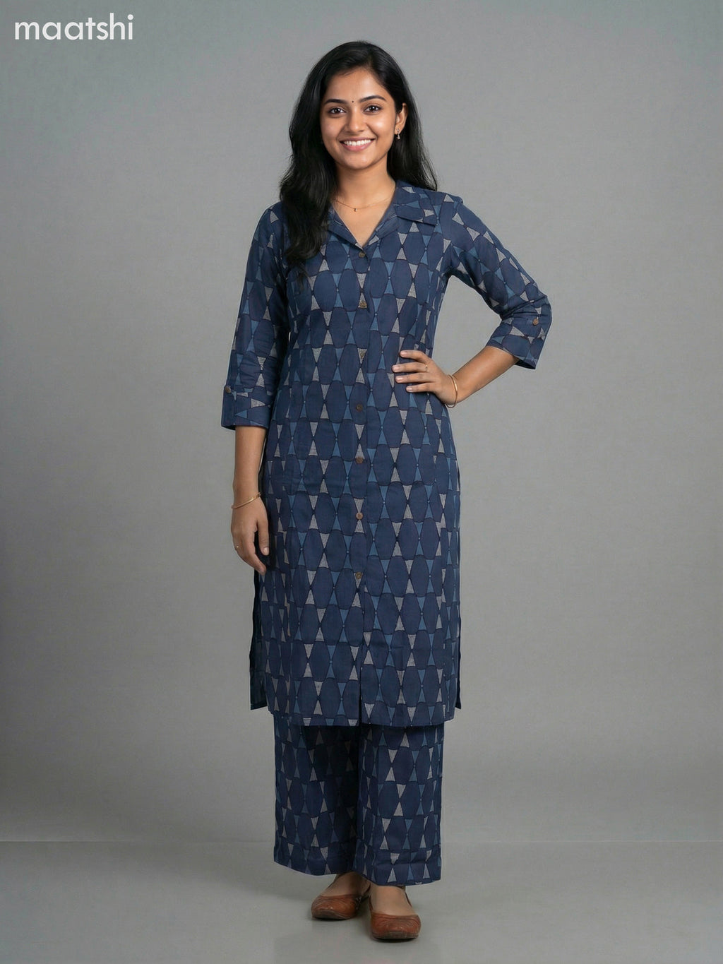 Dark Grey Cotton Printed Co-Ord Set