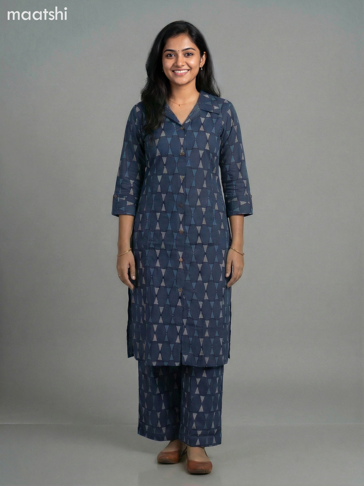 Dark Grey Cotton Printed Co-Ord Set