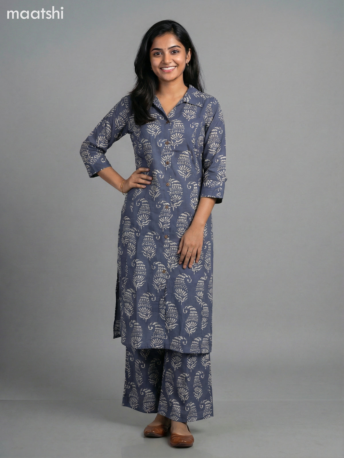 Grey Cotton Printed Co-Ord Set
