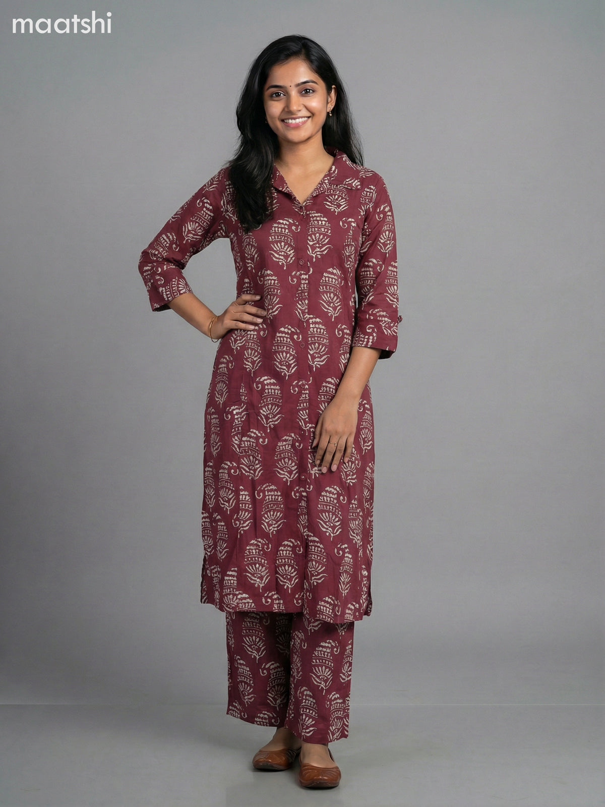 Maroon Cotton Printed Co-Ord Set