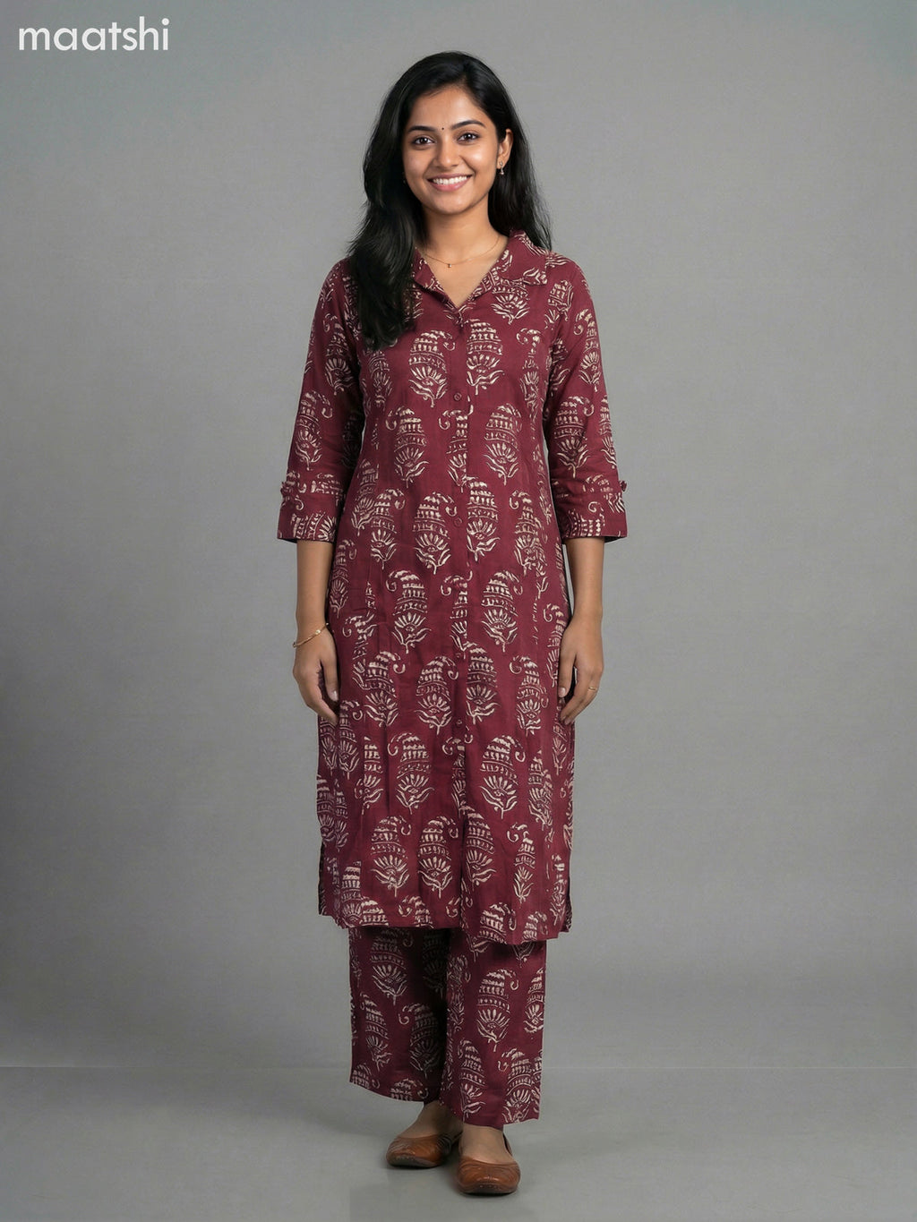 Maroon Cotton Printed Co-Ord Set