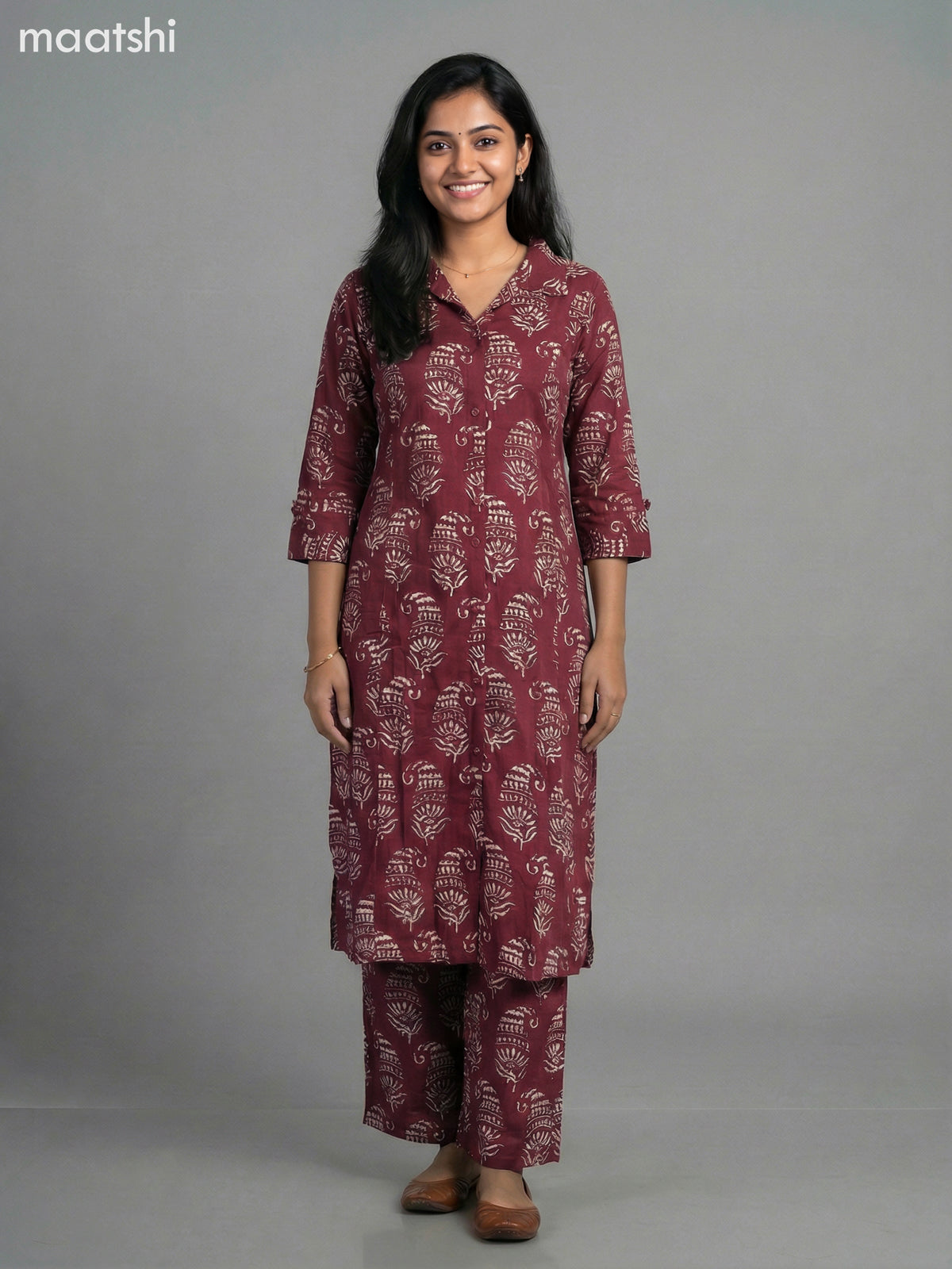 Maroon Cotton Printed Co-Ord Set
