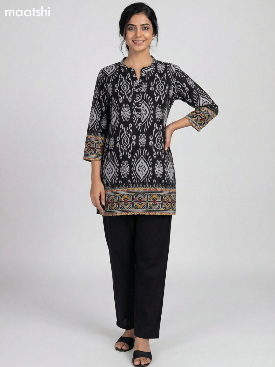 Black and White Rayon Ikat Printed Short Kurti