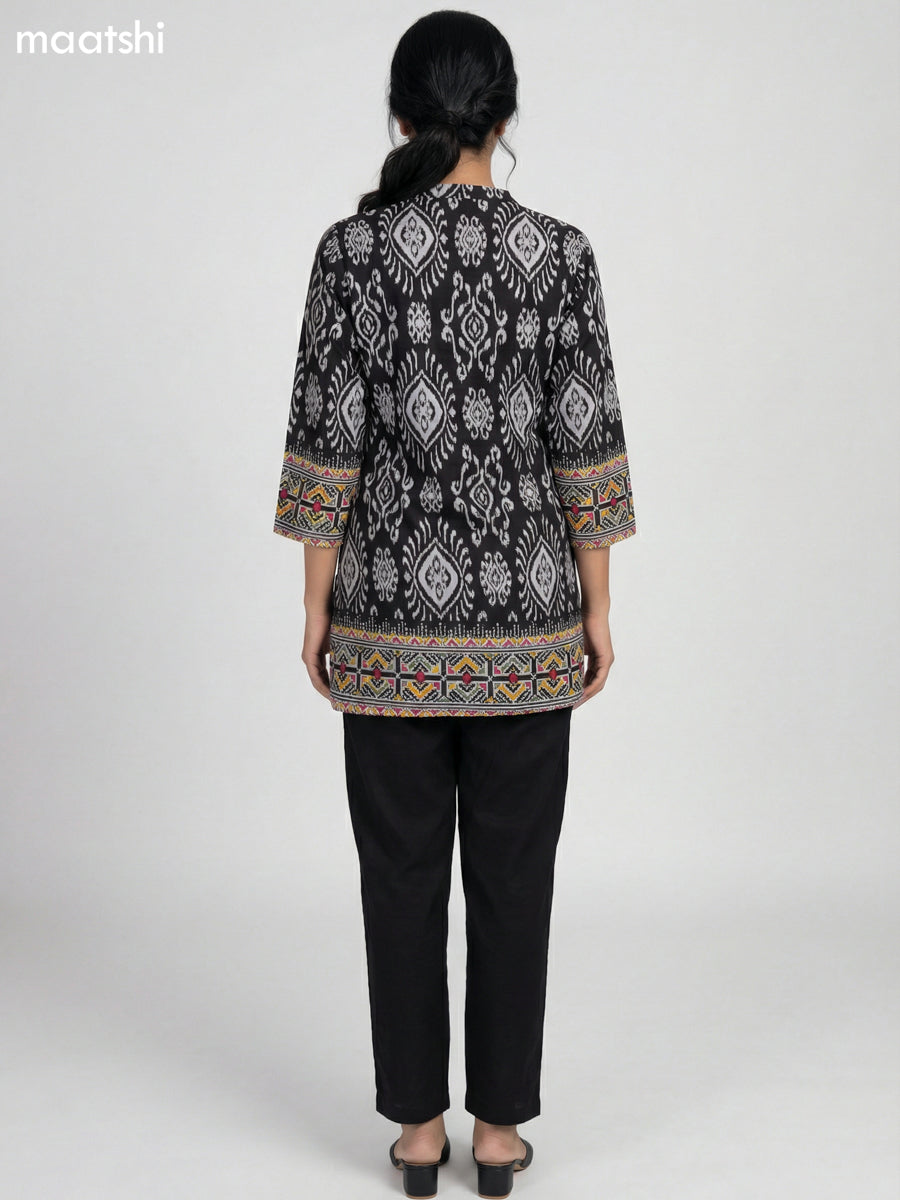 Black and White Rayon Ikat Printed Short Kurti