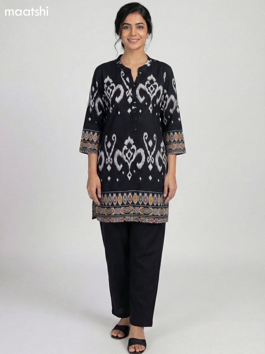 Black and White Rayon Ikat Printed Short Kurti