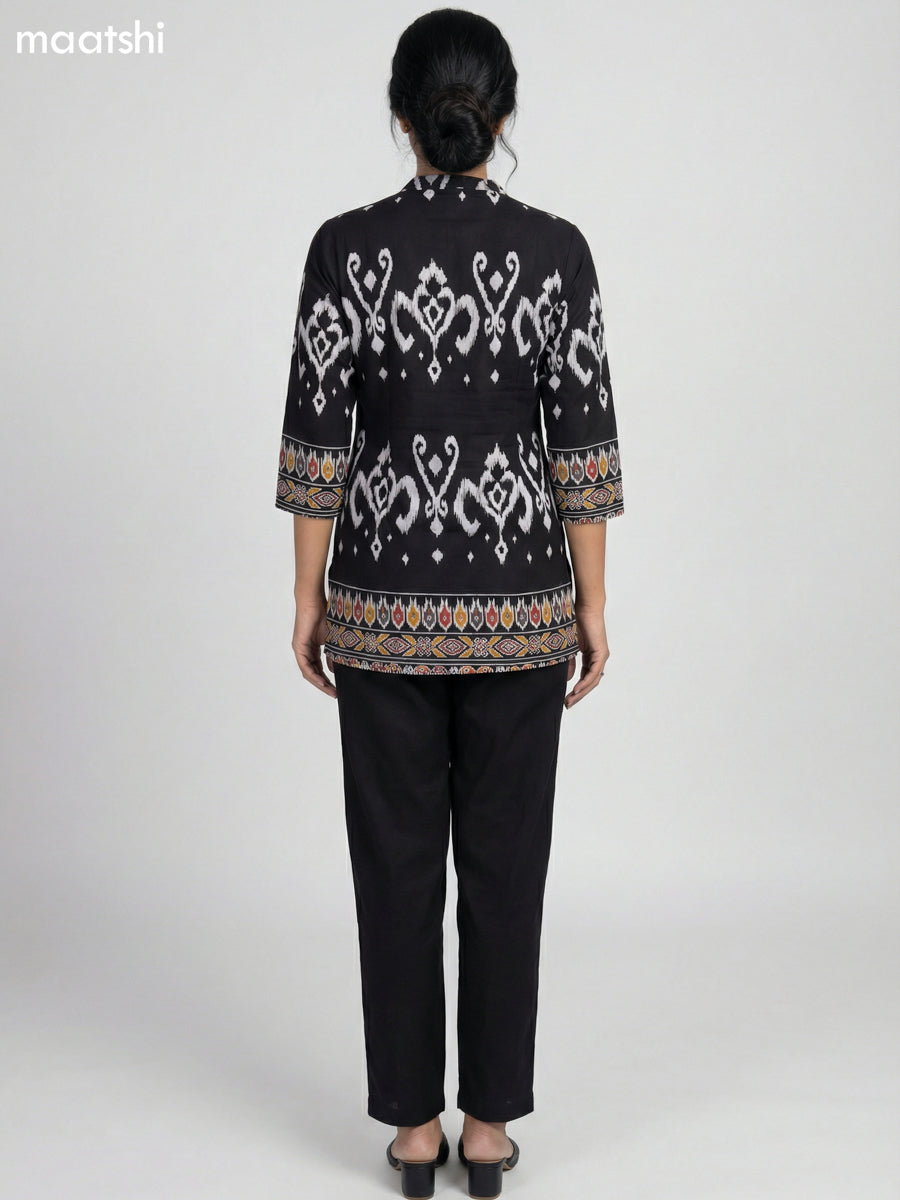 Black and White Rayon Ikat Printed Short Kurti
