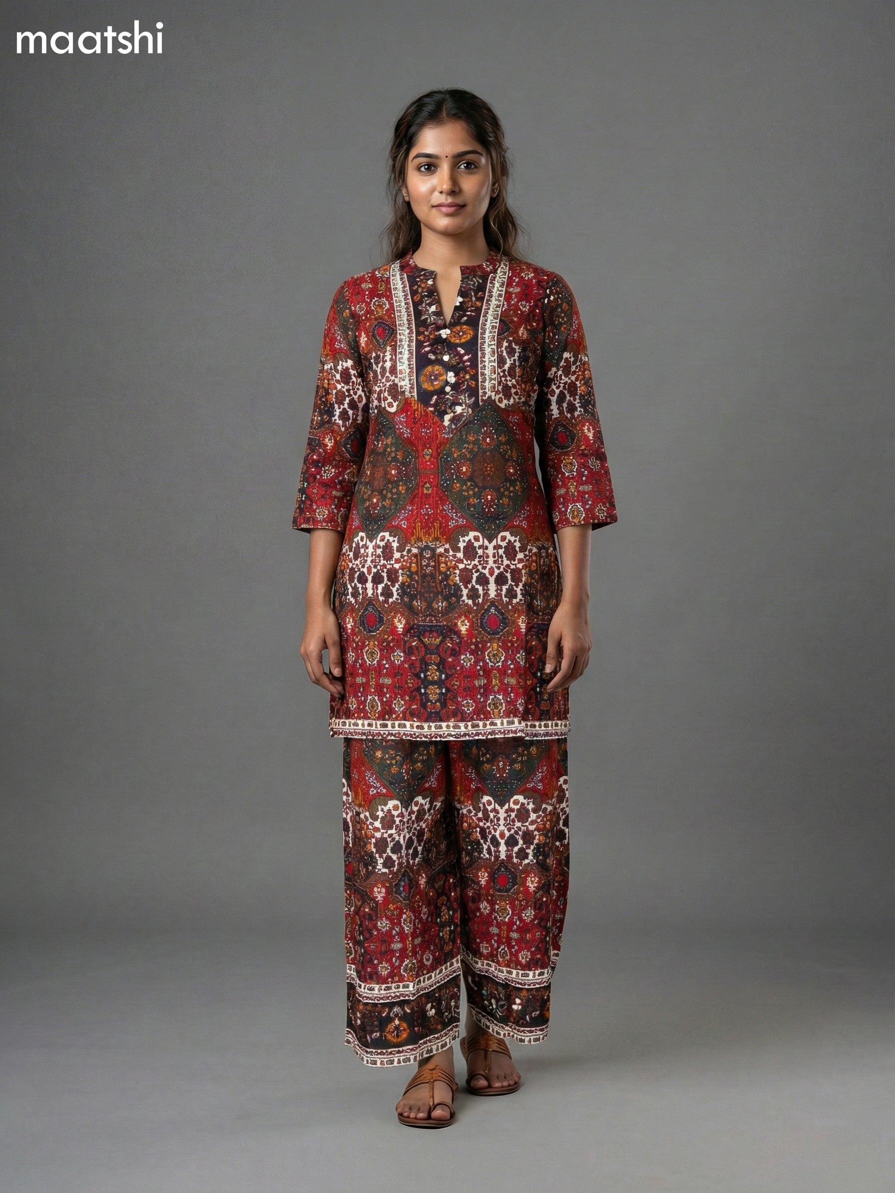 Red Rayon Ikat Printed Co-Ord Set