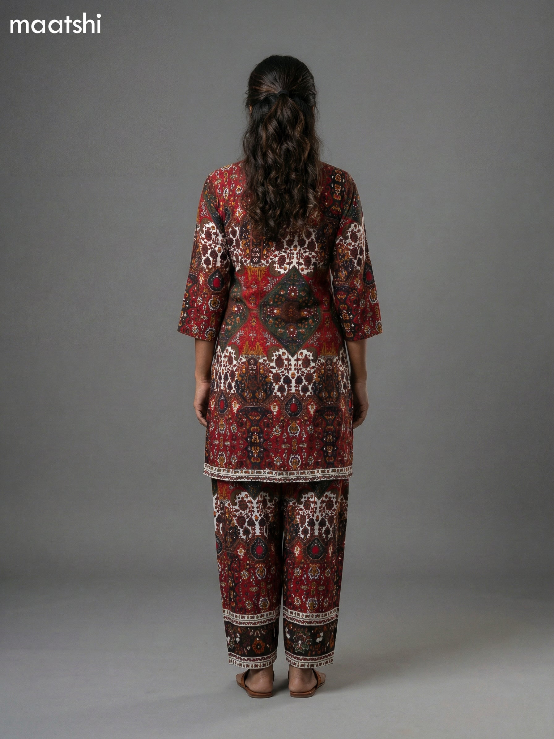 Red Rayon Ikat Printed Co-Ord Set
