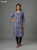 Blue Cotton Ikat Printed Straight Kurti Without Pant