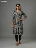 Black Cotton Ikat Printed Straight Kurti Without Pant