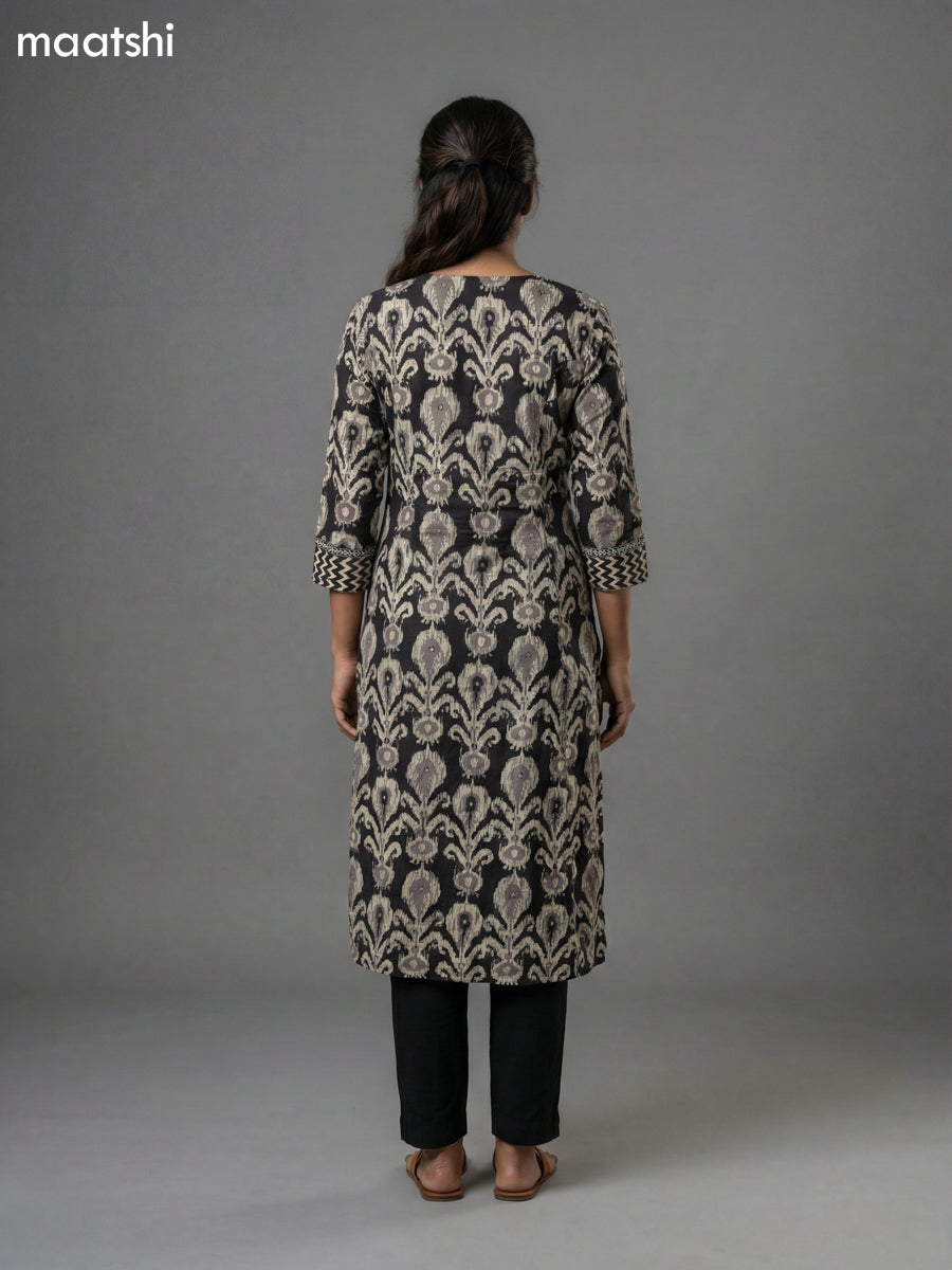 Black Cotton Ikat Printed Straight Kurti Without Pant