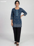 Peacock Green Cotton Bandhini Printed Short Kurti