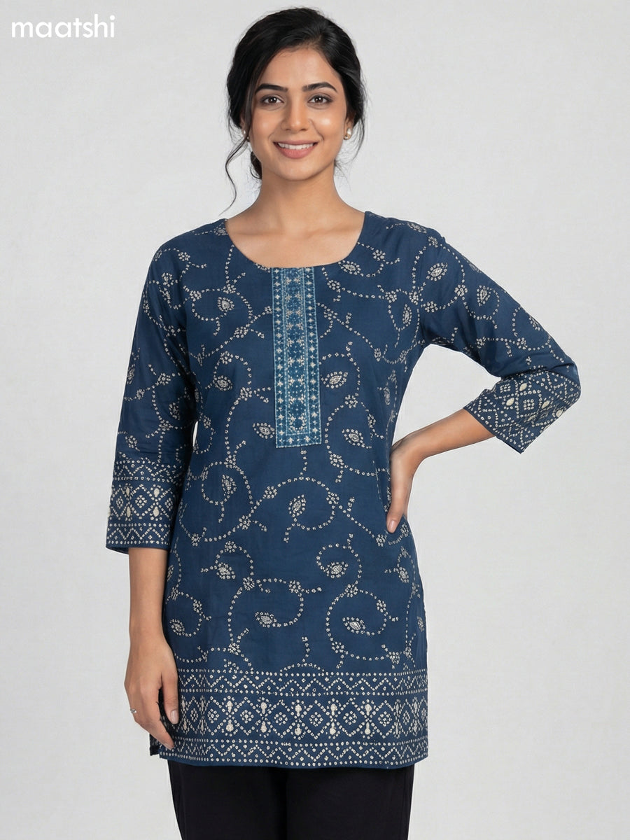 Peacock Green Cotton Bandhini Printed Short Kurti