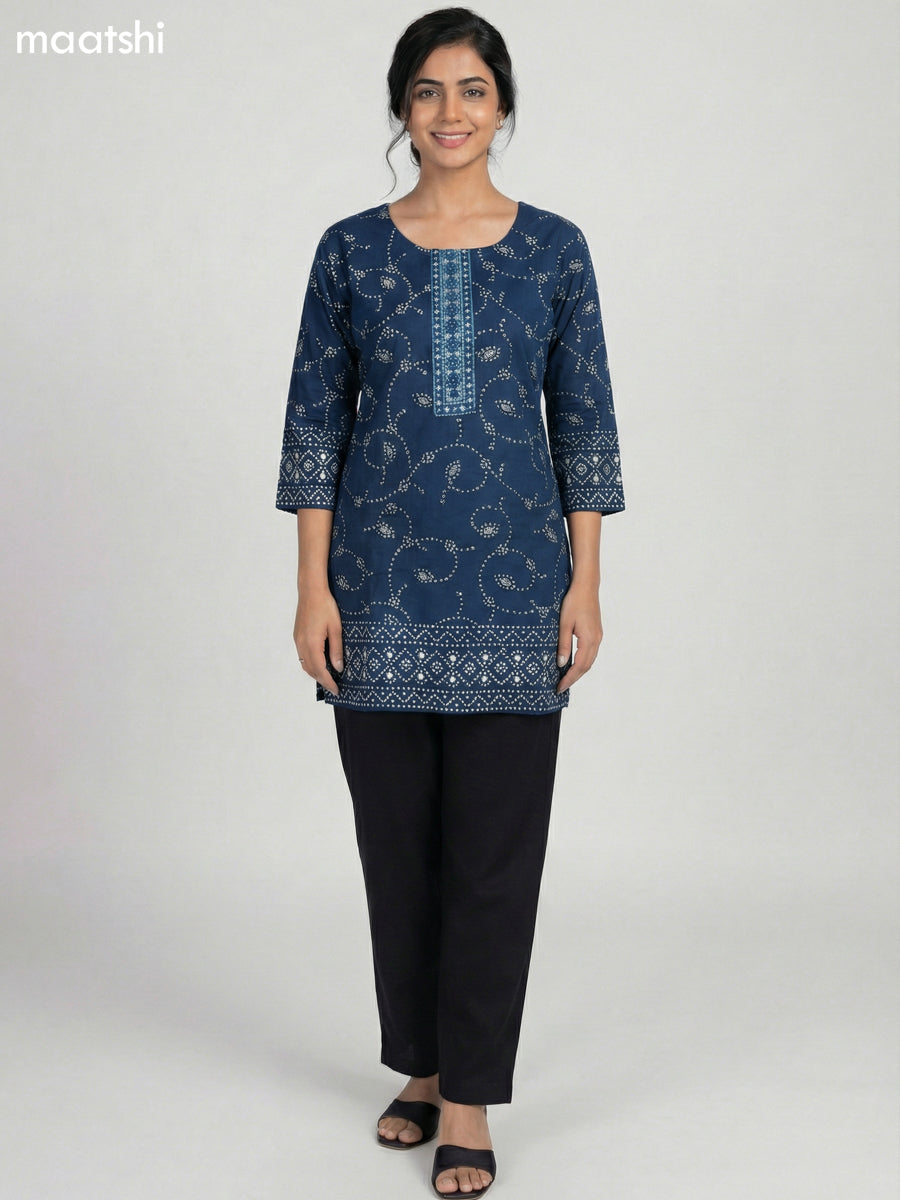 Peacock Green Cotton Bandhini Printed Short Kurti