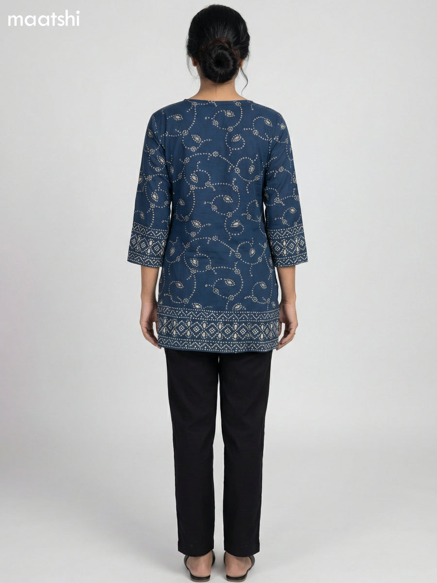 Peacock Green Cotton Bandhini Printed Short Kurti