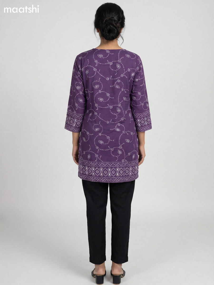 Violet Cotton Bandhini Printed Short Kurti