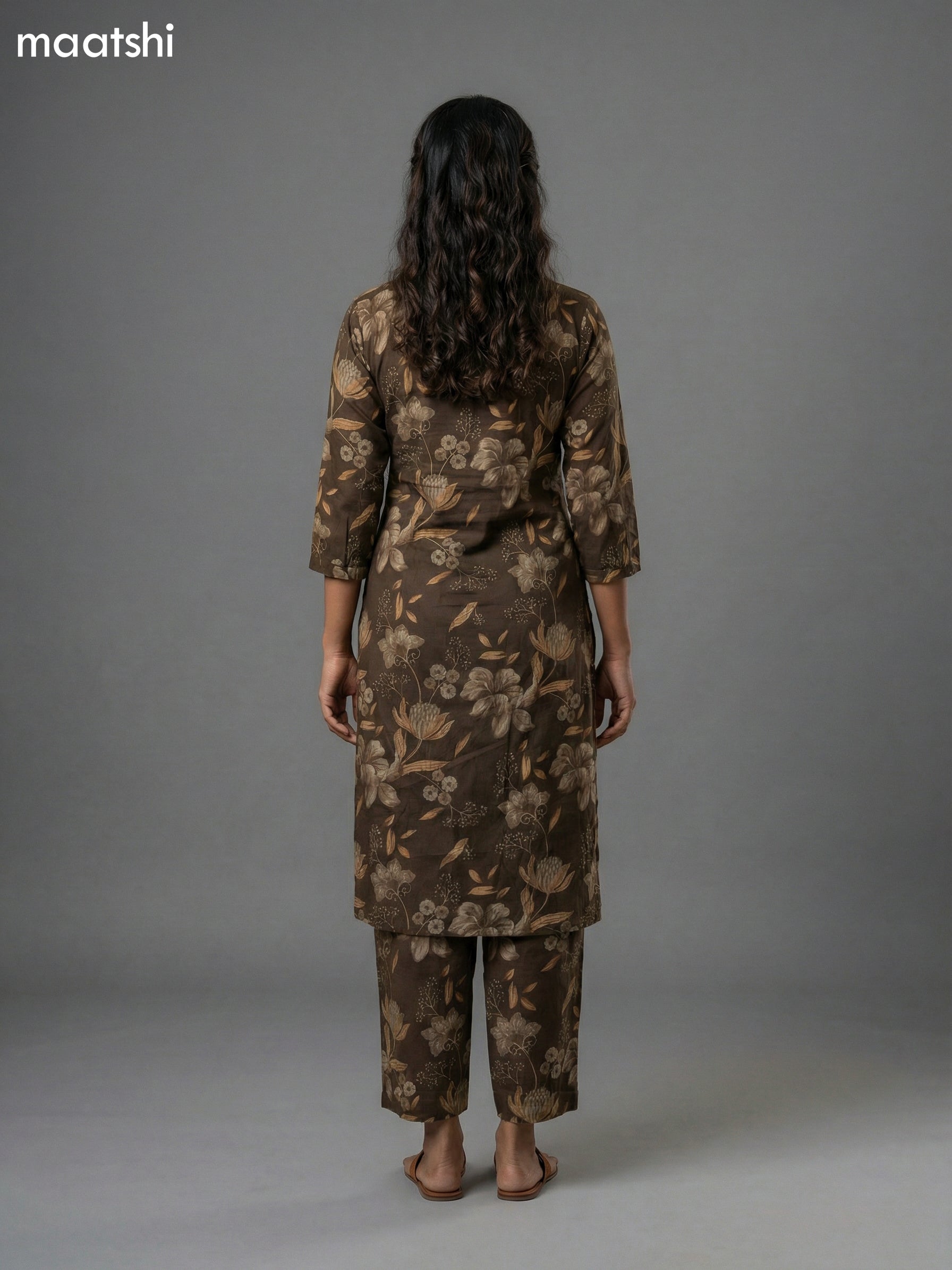 Dark Brown Cotton Printed Co-Ord Set