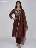 Brown Mul Chanderi Embroidery Work Anarkali Suit