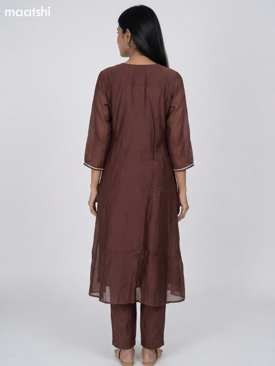 Brown Mul Chanderi Embroidery Work Anarkali Suit