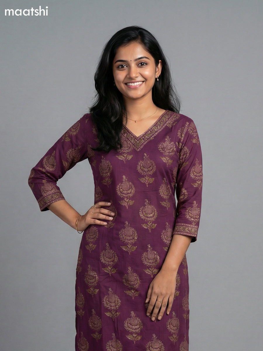 Jamun Shade Cotton Printed Straight Suit