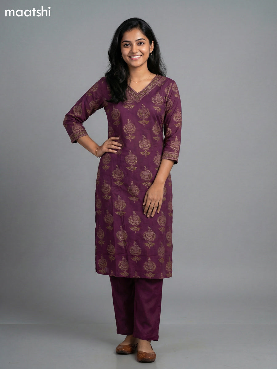 Jamun Shade Cotton Printed Straight Suit
