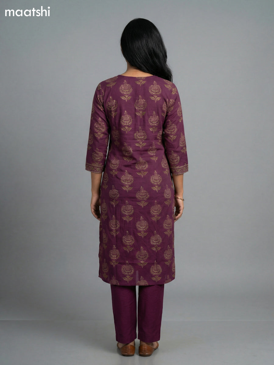 Jamun Shade Cotton Printed Straight Suit