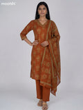 Rust Orange Cotton Printed Straight Suit