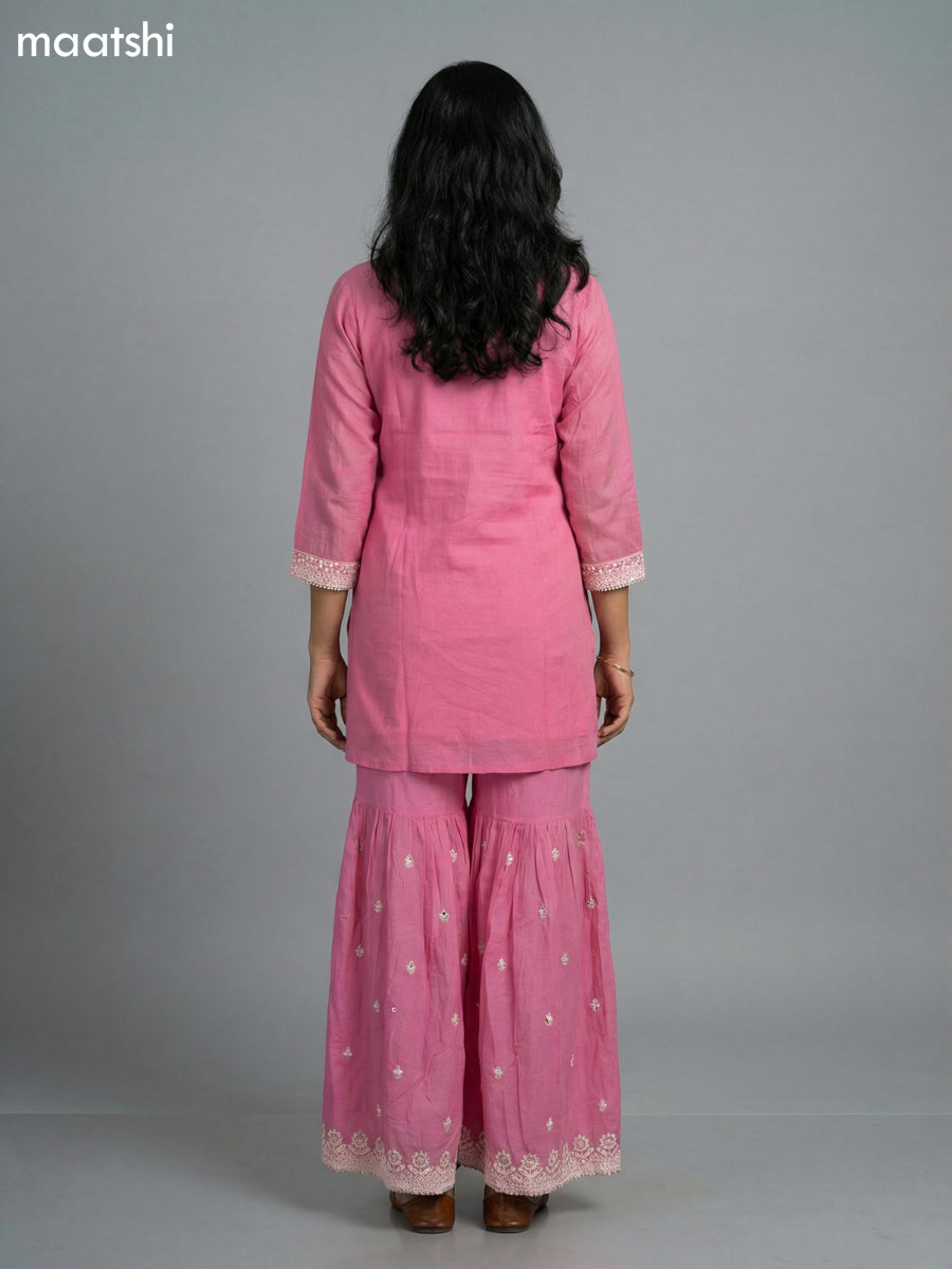 Baby Pink Cotton Simple Embroidery Work Short Straight Suit